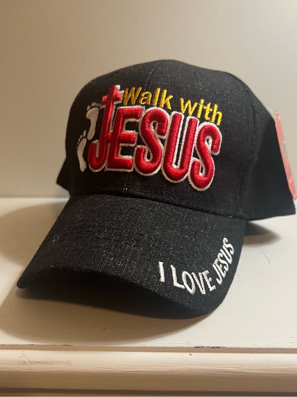 Walk With Jesus Black Embroidered Baseball Cap